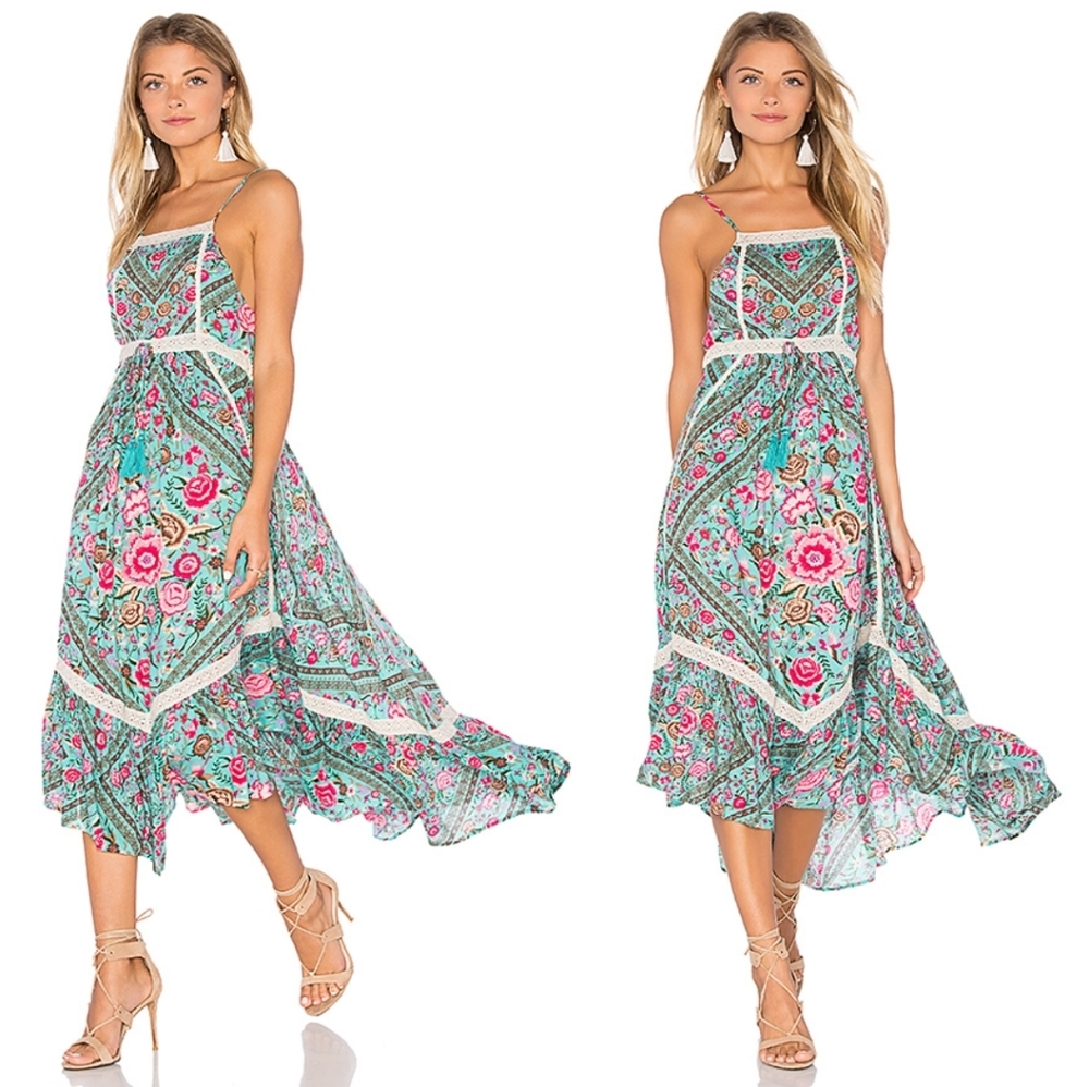 Spell designs babushka turquoise midi dress XS blu